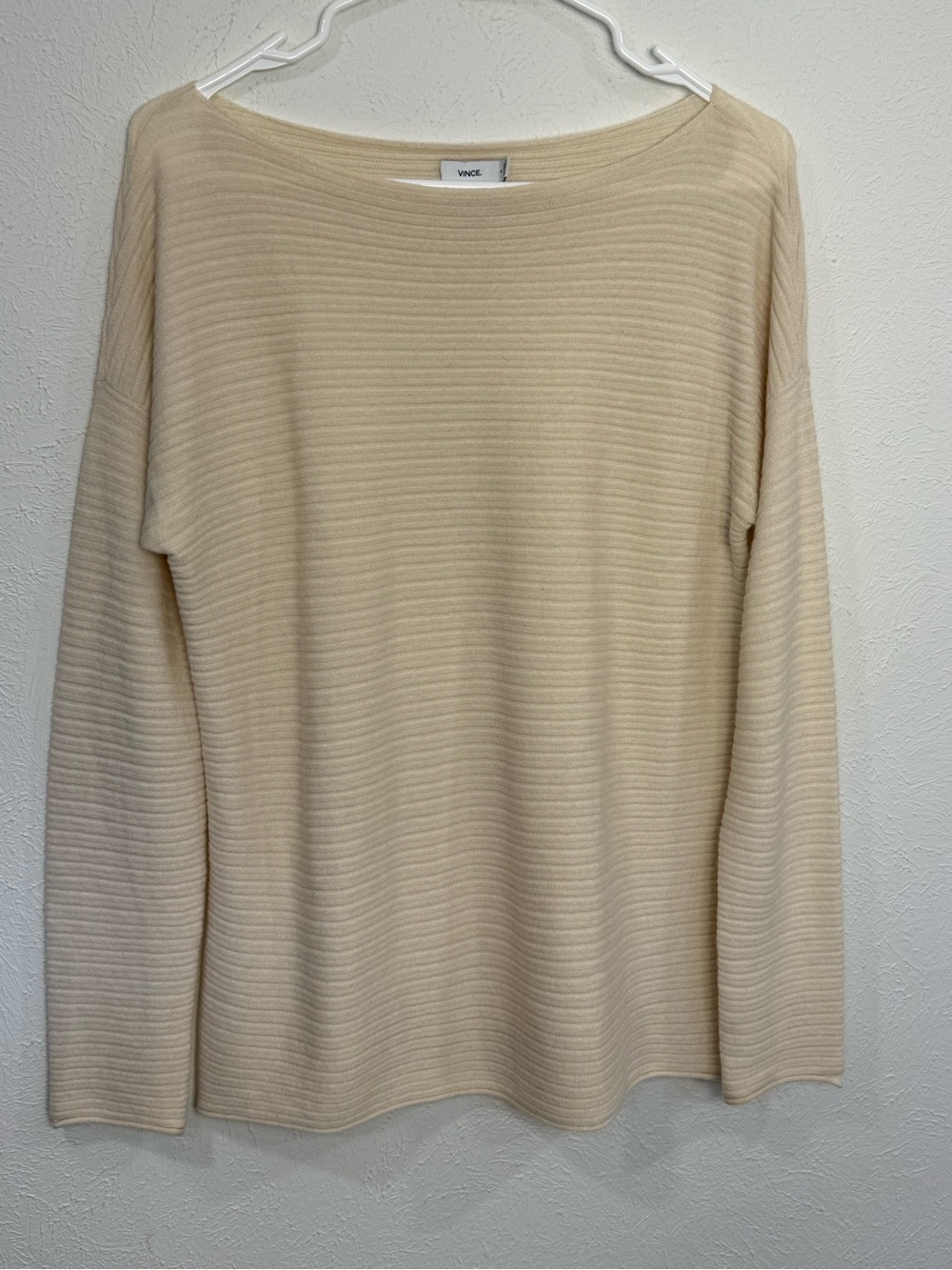 Vince 100% Cashmere Ribbed Boat Neck Sweater Cream Small